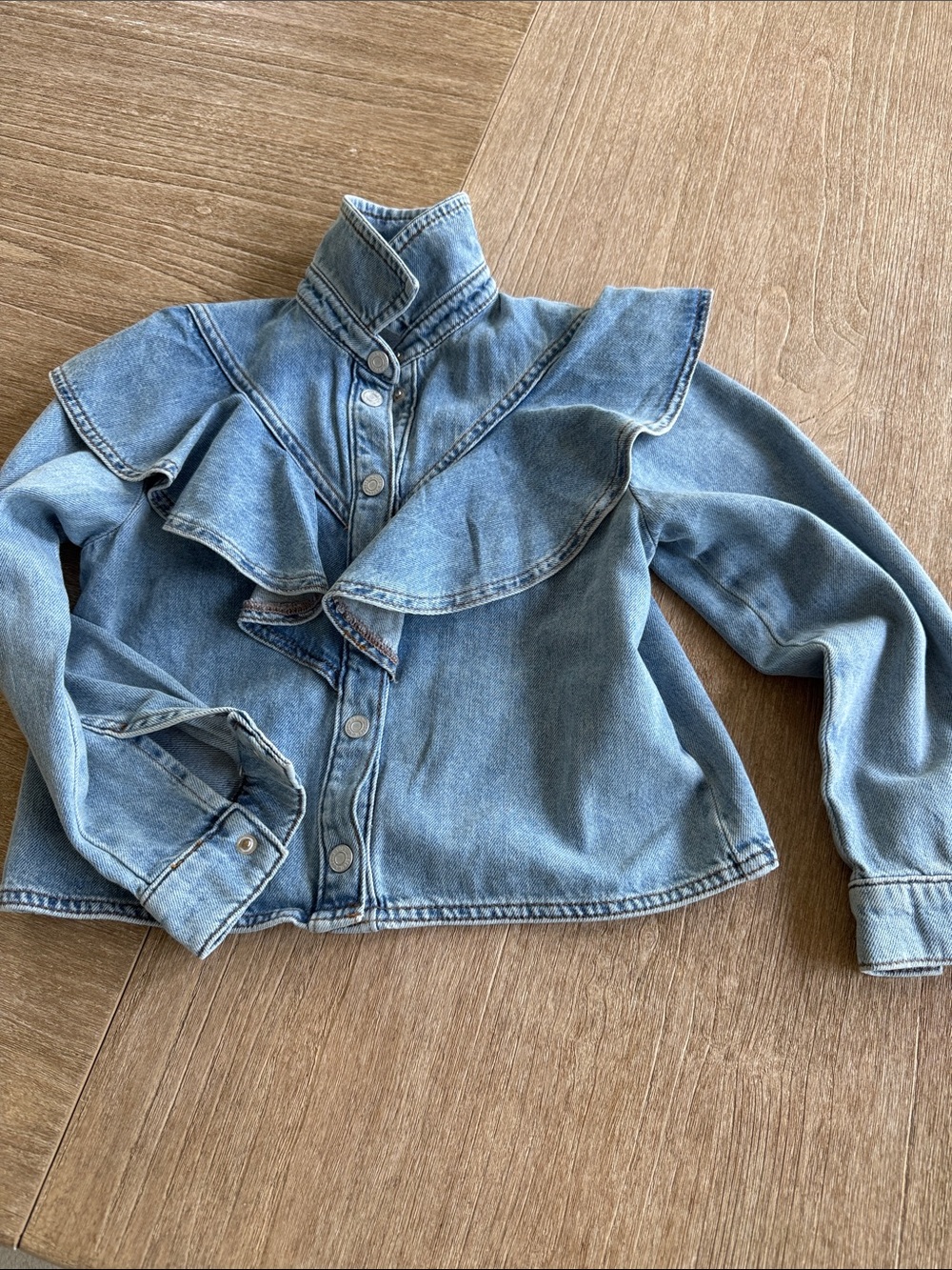 H&M Light Blue Denim Ruffle Yoke Jacket for Kids